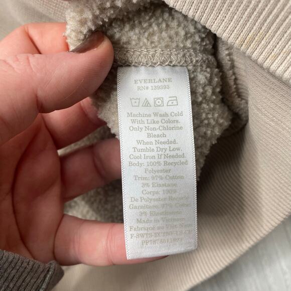 Everlane Women's Renew Cream Tan Sherpa Crewneck Pullover Sweatshirt Size XXS - Picture 8 of 8